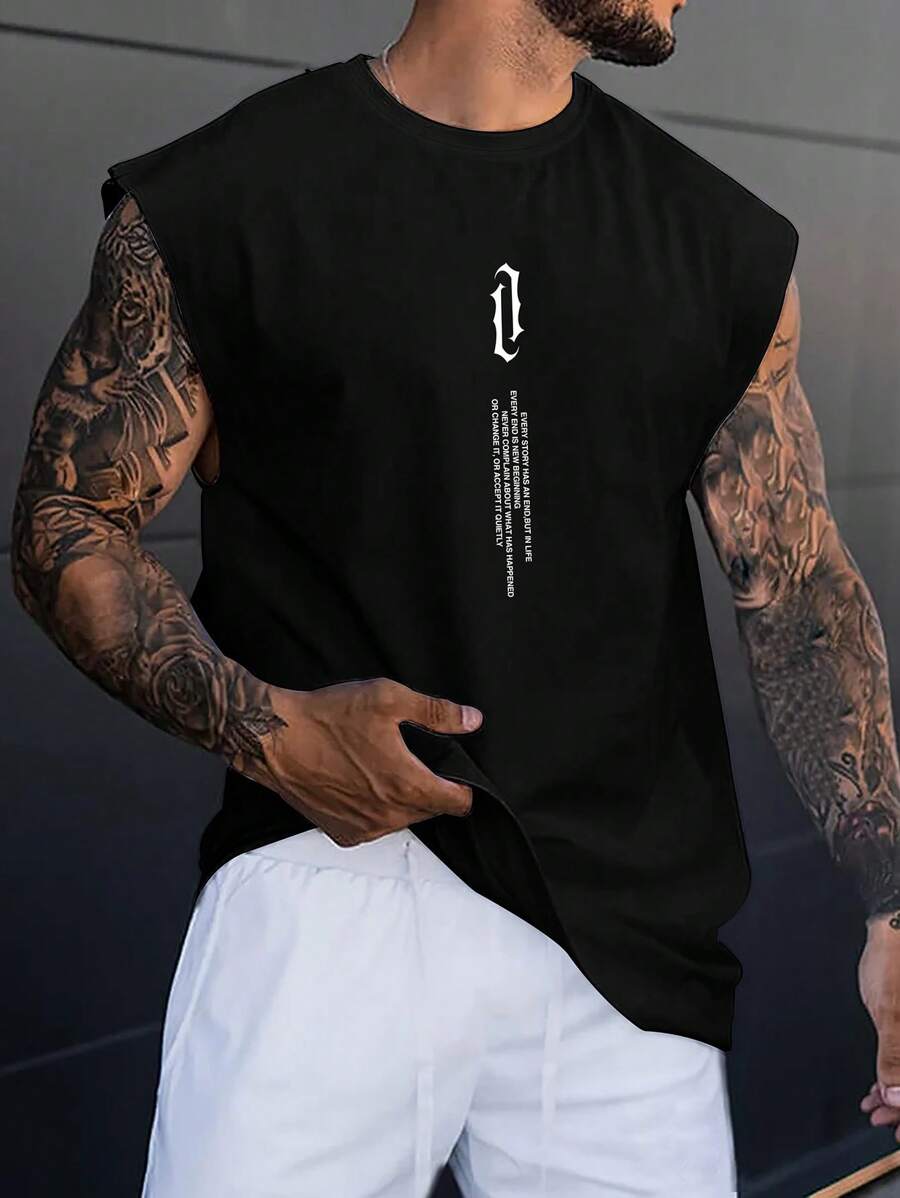 Manfinity Homme Men Slogan Graphic Tank Top - Black - View 1