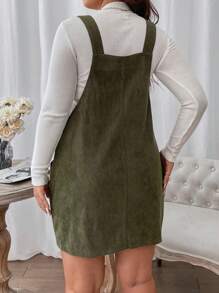 SHEIN CURVE+ Plus Patched Pocket Overall Dress Without Tee - Army Green - View 2
