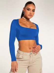 SHEIN BAE Square Neck Crop Top - Royal Blue - View 4