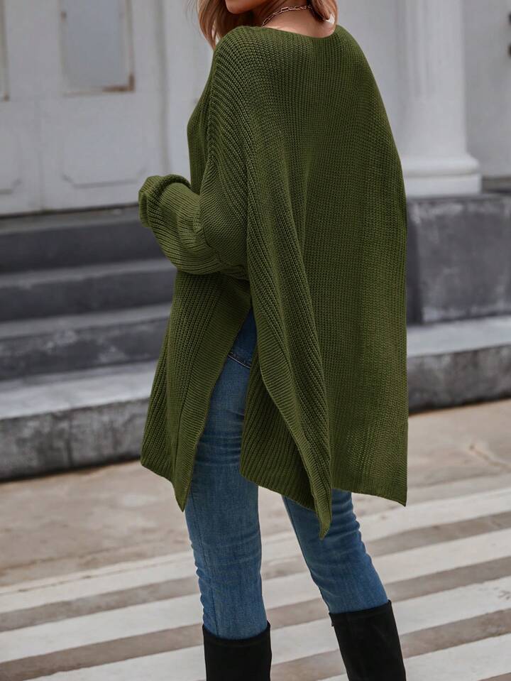 SHEIN LUNE Drop Shoulder Split Hem Oversized Sweater | SHEIN UK