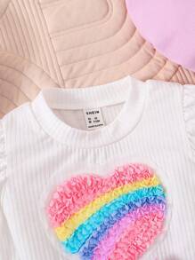 Bimba con stampa cuore con manica a sbuffo Maglietta & con cintura Gonne & Cappello