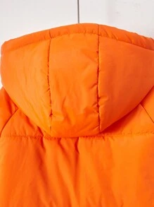 Tween Boy 1pc Letter Patched Detail Raglan Sleeve Hooded Padded Coat - Burnt Orange - View 4