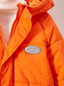 Tween Boy 1pc Letter Patched Detail Raglan Sleeve Hooded Padded Coat - Burnt Orange - View 6