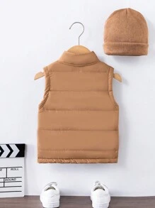 SHEIN Vintaside Kids 男童单件拉链前背心加厚外套 - 杏色 - 查看 2