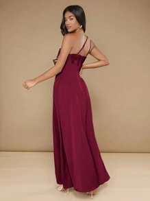 SHEIN Belle Burgundy Red One Shoulder Appliques Detail Wrap Hem Bridesmaid Dress - Burgundy - View 2