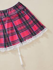 Talla grande Set de lencería con estampado de tartán arnés - Multicolor - Ver 5