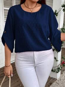 SHEIN LUNE Plus Swiss Dot Blouse - Navy Blue - View 6