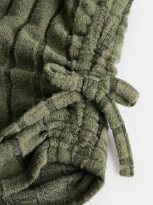 Teen Girl Notched Neck Drawstring Side Ruched Side Tee - Army Green - View 4