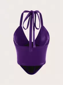 SHEIN ICON Tie Backless Halter Top - Purple - View 2