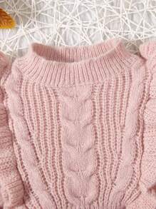 Baby Girl Ruffle Trim Cable Knit Sweater Dress