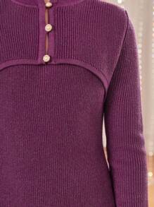 SHEIN Tween Girl 1pc Button Front Sweater Dress - Purple - View 6