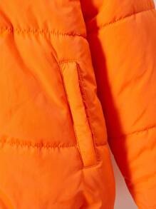 Tween Boy 1pc Letter Patched Detail Raglan Sleeve Hooded Padded Coat - Burnt Orange - View 8