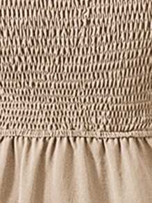 SHEIN VCAY 褶皱紧身上衣荷叶边袖层叠下摆 A 字形连衣裙长款女装 - 杏色 - 查看 3