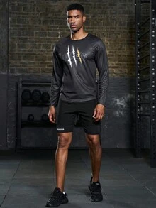 Manfinity Sport Corelite Men Letter Graphic Sports Tee - Multicolor - View 3