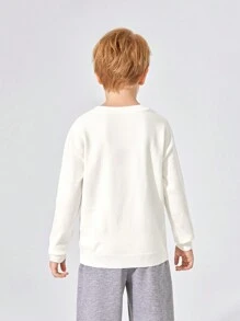 SHEIN Tween Boy Heart Embroidery Drop Shoulder Sweater - White - View 2