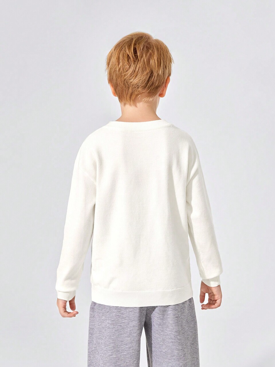 Tween Boy Heart Embroidery Drop Shoulder Sweater