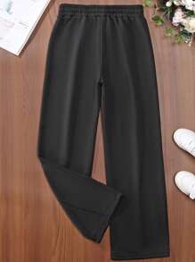 Teen Girl Solid Color Wide Leg Sports Pants - Simple & Fashionable, Classic Solid Color, High Waist Design, Loose & Comfortable, Casual And Versatileholiday,Summer,Travel,Getaway