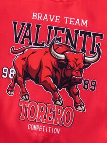 Young Boy Letter Graphic Sweatshirt & Sweatpants - Red - View 4