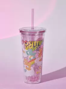 SHEIN X Care Bears 650ml Love Bear Semi-transparent Straw Cup - Multicolor - View 3