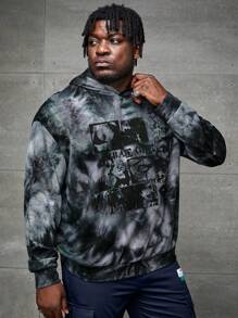 Manfinity VCAY Men Plus Tie Dye Letter Graphic Hooded Sweatshirt, For Fall Winter - Dark Grey - View 4