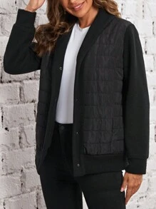 EMERY ROSE 披肩领斜口袋夹棉大衣 - 黑色 - 查看 3