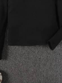 SHEIN Leap Crew Tween 女童修身优雅缀饰撞色仿领长袖 T 恤 - 黑色 - 查看 5