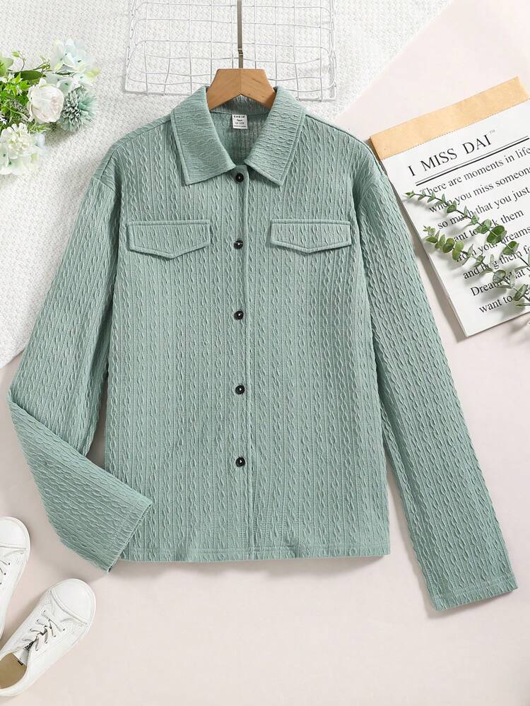 Teen Girl Flap Detail Button Front Shirt