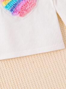 Bimba con stampa cuore con manica a sbuffo Maglietta & con cintura Gonne & Cappello