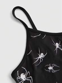 ROMWE Goth Spider Print Cami Top, School - Black - View 3