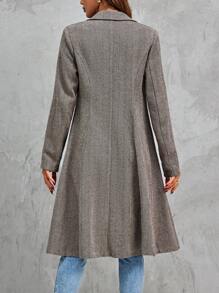 SHEIN Clasi Herringbone Print Lapel Neck Overcoat Without Belt - Multicolor - View 2