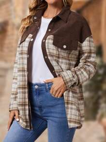 EMERY ROSE Plaid Print Drop Shoulder Flap Detail Coat - Multicolor - View 4