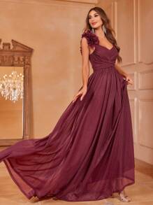 Appliques Detail Glitter Bridesmaid Dress