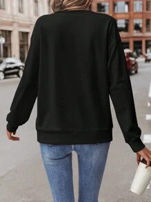 SHEIN Clasi Kim sa Hình trái tim Thả vai Áo nỉ Đen Áo - màu đen - Xem 2