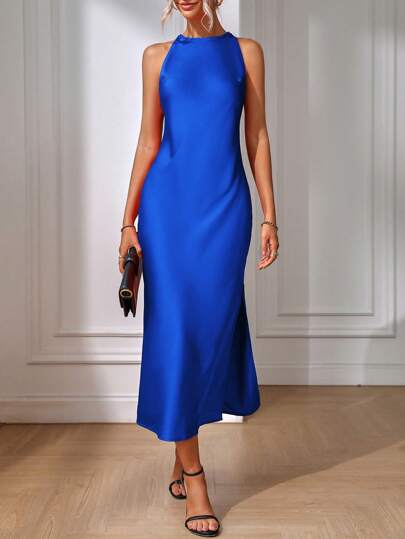 EMERY ROSE Solid Satin Tank Dress Maxi Women Outfit