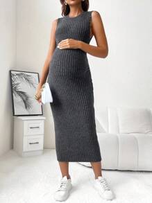 SHEIN Maternity Casual Solid Color Ribbed Sleeveless Dress