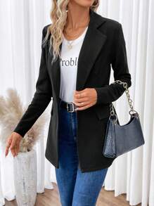 SHEIN Frenchy 翻領雙扣西裝外套 - 黑色 - 查看 6