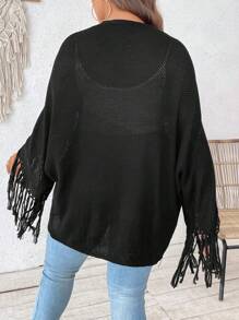SHEIN VCAY Cárdigan de manga de murciélago con volantes para talla grande - Negro - Ver 5