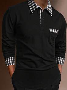 Manfinity Homme Men Gingham Print Polo Shirt - Black - View 1