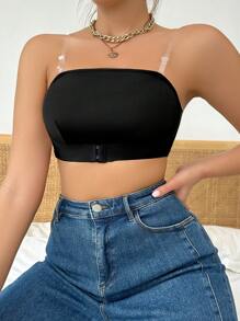 素色短款抹胸文胸 - 黑色 - 查看 3