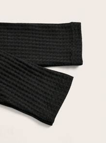 SHEIN EZwear 大碼缺口領短款T恤 - 黑色 - 查看 3