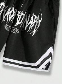 ROMWE MEN Grunge Punk 男士骷髅字母图案T恤和短裤，学校，万圣节 - 黑色 - 查看 8