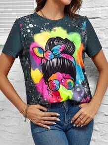 SHEIN LUNE Figure Graphic Tee Graphic T Shirt - Multicolor - View 3