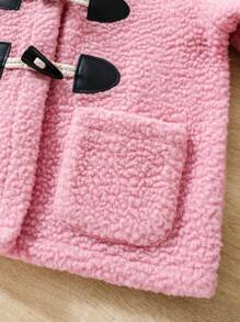 SHEIN 年輕女孩撞色飾邊粗呢泰迪熊外套和包 - 粉色 - 查看 6