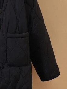 SHEIN 男大童1入組雙口袋加絨內裏連帽絎縫外套 - 黑色 - 查看 5