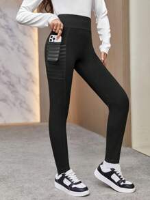 少女寬帶腰打底褲，帶手機袋