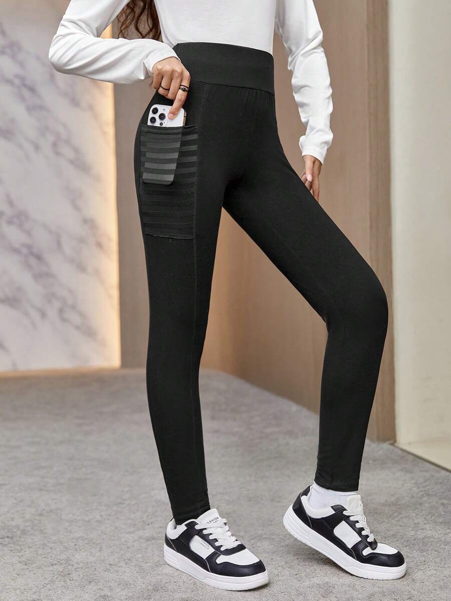 少女寬帶腰打底褲，帶手機袋