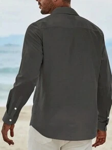 Homens Sólido Abotoar Camiseta