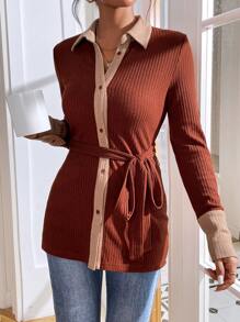 SHEIN Essnce 拼接邊腰帶T恤