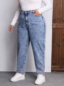 EMERY ROSE Plus High Waist Mom Fit Jeans Elegant Outfit - Blue - View 5