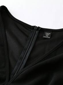 SHEIN Unity 大碼開衩袖亮片緊身連衣裙 - 黑色 - 查看 3